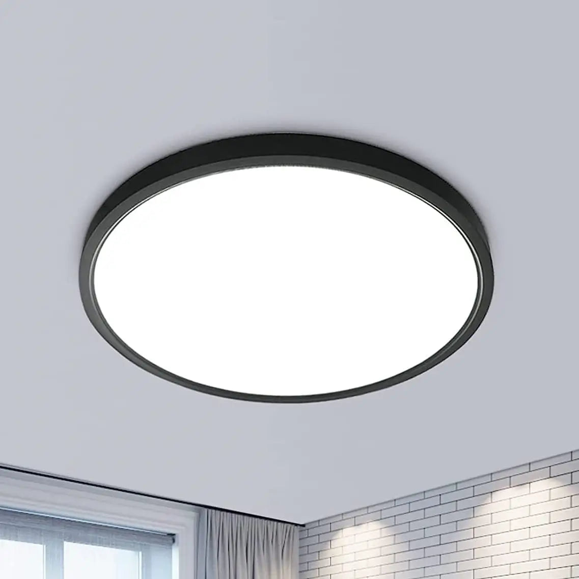 Plafoniera LED rotunda neagra pentru camera moderna si minimalista